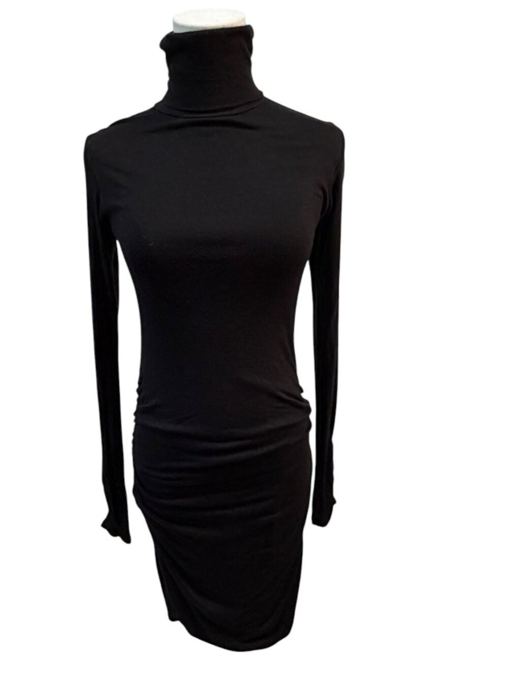 Twenty Montreal Black Ruched Turtleneck Bodycon Dress Size Large VGUC